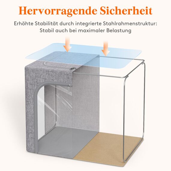 Lifewit 25L Aufbewahrungsbox mit Deckel, Kleidung Aufbewahrung, Faltbare Kleideraufbewahrung mit Metallrahmen, Stoffbox mit Griffen & Fenster, Aufbewahrung Kleiderschrank, 2er Set, Hellgrau