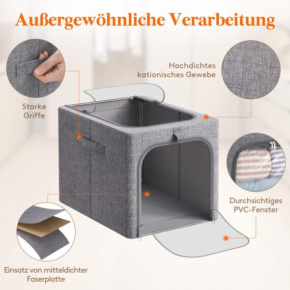 Lifewit 6 Stück Kleideraufbewahrungsbehälter mit Metallrahmen, Faltbare Aufbewahrungsbox mit Deckel, 40L Stapelbare Aufbewahrungsbeutel Stoffbehälter Organizer mit Klarsichtfenster, Robuste Griffe