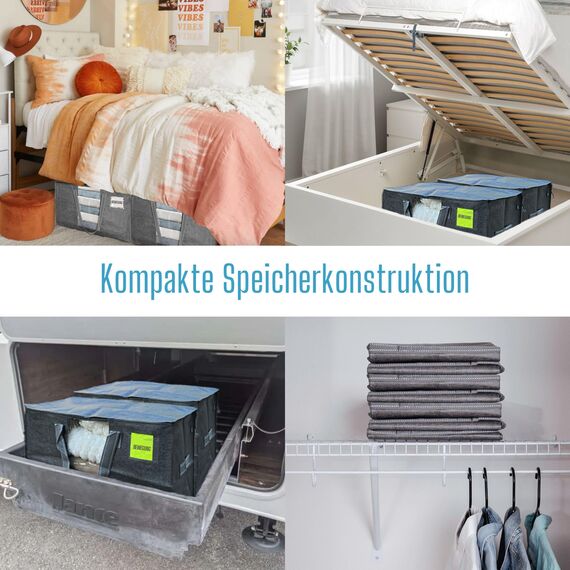 VENO Umzugstaschen 4 Stück Aufbewahrungstasche mit Griffe und Reißverschlüssen, Kleideraufbewahrung Umzugskartons, Faltbare Aufbewahrung Boxen,Wasserdichte Transporttasche (Schwarz, 4er-Pack)