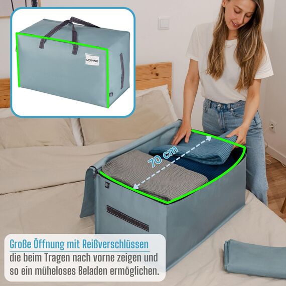 VENO 102 Liter Große Aufbewahrungstasche mit Deckel, Strapazierfähige Griffe und Reißverschlüssen für Umzug, Kleideraufbewahrung, Hausbedarf, wasserabweisend (Hellblau, 2er-Pack)