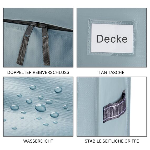 VENO 102 Liter Große Aufbewahrungstasche, Aufbewahrungsbox mit Deckel, Starke Griffe Umzugstaschen mit Reißverschlüssen, Alternative Umzugskartons, Faltbare Kleideraufbewahrung (Hellblau, 6er Pack)