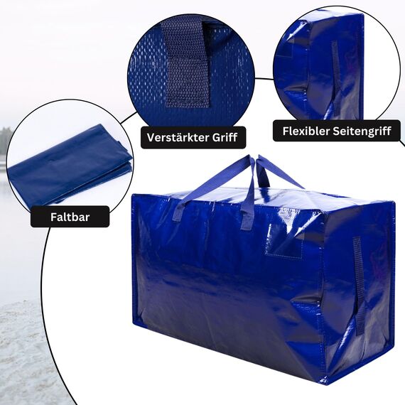 VENO 102 Liter Große Aufbewahrungstasche mit Deckel, Strapazierfähige Griffe und Reißverschlüssen für Umzug, Kleideraufbewahrung, Hausbedarf, wasserabweisend (Blau, 6er-Pack)