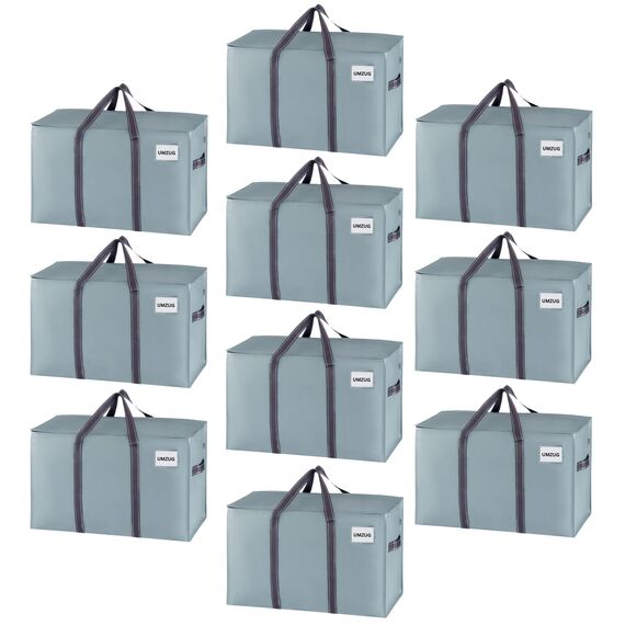 VENO 102 Liter Große Aufbewahrungstasche, Aufbewahrungsbox mit Deckel, Starke Griffe Umzugstaschen mit Reißverschlüssen, Alternative Umzugskartons, Faltbare Kleideraufbewahrung (Hellblau, 10er Pack)