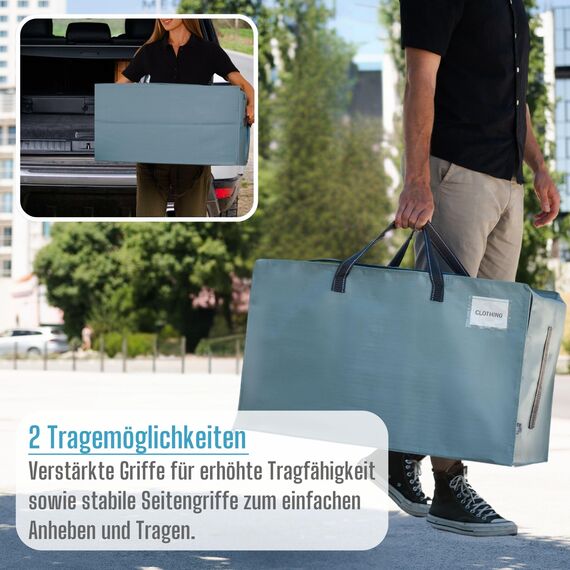 VENO 102 Liter Große Aufbewahrungstasche mit Deckel, Strapazierfähige Griffe und Reißverschlüssen für Umzug, Kleideraufbewahrung, Hausbedarf, wasserabweisend (Hellblau, 2er-Pack)