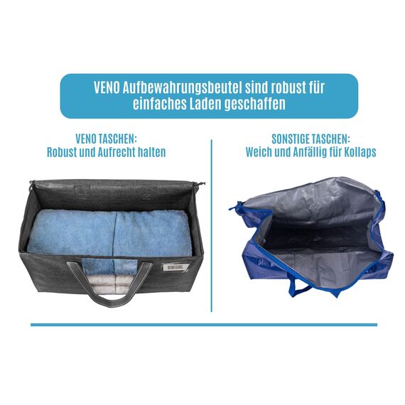 VENO Umzugstaschen 4 Stück Aufbewahrungstasche mit Griffe und Reißverschlüssen, Kleideraufbewahrung Umzugskartons, Faltbare Aufbewahrung Boxen,Wasserdichte Transporttasche (Schwarz, 4er-Pack)