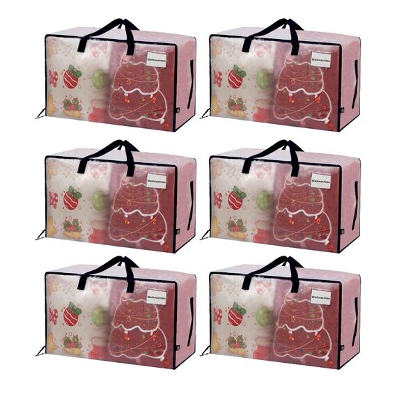 VENO 102 Liter Große Aufbewahrungstasche mit Deckel, Strapazierfähige Griffe und Reißverschlüssen für Umzug, Kleideraufbewahrung, Hausbedarf, wasserabweisend (Transparent, 6er-Pack)