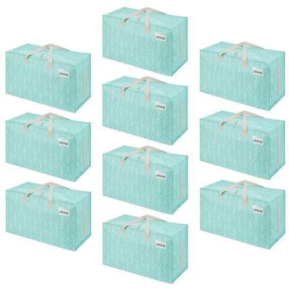 VENO 102 Liter Große Aufbewahrungstasche mit Deckel, Strapazierfähige Griffe und Reißverschlüssen für Umzug, Kleideraufbewahrung, Hausbedarf, wasserabweisend (Immergrün, 10er-Pack)