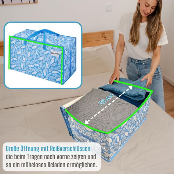 VENO 102 Liter Große Aufbewahrungstasche mit Deckel, Strapazierfähige Griffe und Reißverschlüssen für Umzug, Kleideraufbewahrung, Hausbedarf, wasserabweisend (Frühlingsbrise, 10er-Pack)