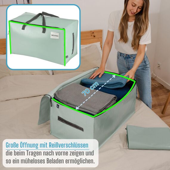 VENO 102 Liter Große Aufbewahrungstasche mit Deckel, Strapazierfähige Griffe und Reißverschlüssen für Umzug, Kleideraufbewahrung, Hausbedarf, wasserabweisend (Hellgrün, 10er-Pack)