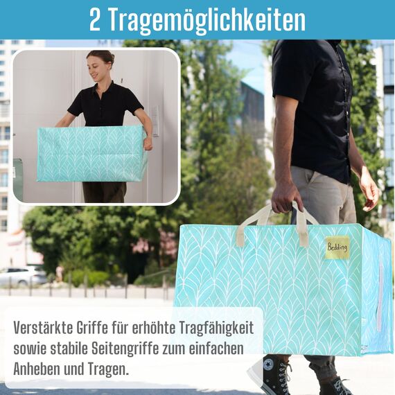 VENO 102 Liter Große Aufbewahrungstasche mit Deckel, Strapazierfähige Griffe und Reißverschlüssen für Umzug, Kleideraufbewahrung, Hausbedarf, wasserabweisend (Immergrün 6er-Pack)