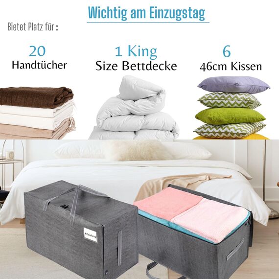 VENO 102 Liter Große Aufbewahrungstasche mit Deckel, Strapazierfähige Griffe und Reißverschlüssen für Umzug, Kleideraufbewahrung, Hausbedarf, wasserabweisend (Grau, 2er-Pack)