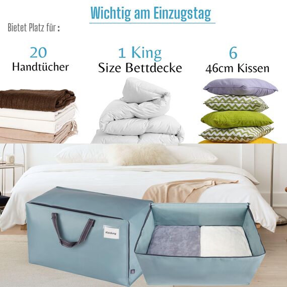 VENO 102 Liter Große Aufbewahrungstasche mit Deckel, Strapazierfähige Griffe und Reißverschlüssen für Umzug, Kleideraufbewahrung, Hausbedarf, wasserabweisend (Hellblau, 10er-Pack)