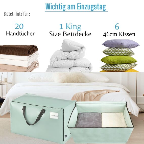 VENO 102 Liter Große Aufbewahrungstasche mit Deckel, Strapazierfähige Griffe und Reißverschlüssen für Umzug, Kleideraufbewahrung, Hausbedarf, wasserabweisend (Hellgrün, 4er-Pack)