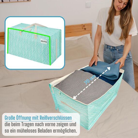 VENO 102 Liter Große Aufbewahrungstasche mit Deckel, Strapazierfähige Griffe und Reißverschlüssen für Umzug, Kleideraufbewahrung, Hausbedarf, wasserabweisend (Immergrün, 10er-Pack)