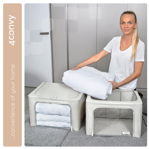 4CONVY Kleideraufbewahrung Kleiderschrank Box mit Reißverschluss Metallrahmen - große faltbare stapelbare Aufbewahrungsbox -3x66L Aufbewahrungstaschen - Kleiderbox für Bettdecke Kleidung Aufbewahrung