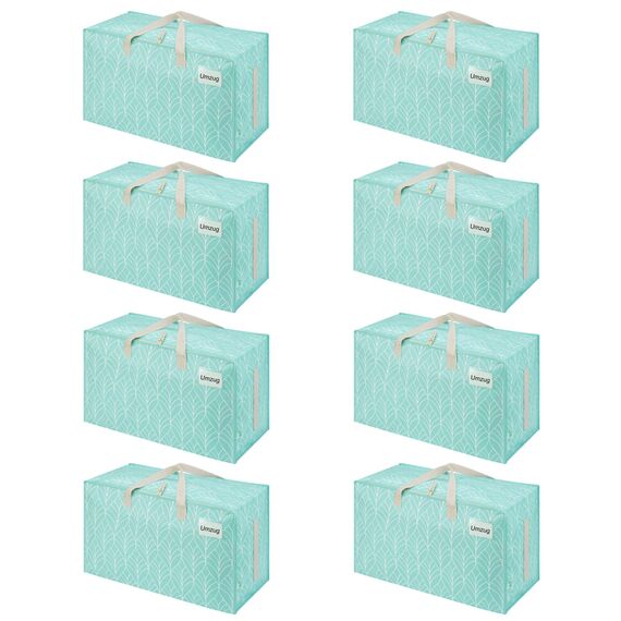 VENO 102 Liter Große Aufbewahrungstasche mit Deckel, Strapazierfähige Griffe und Reißverschlüssen für Umzug, Kleideraufbewahrung, Hausbedarf, wasserabweisend (Immergrün, 8er-Pack)