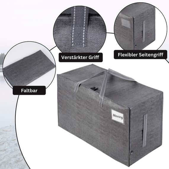 VENO 102 Liter Große Aufbewahrungstasche mit Deckel, Strapazierfähige Griffe und Reißverschlüssen für Umzug, Kleideraufbewahrung, Hausbedarf, wasserabweisend (Grau, 2er-Pack)