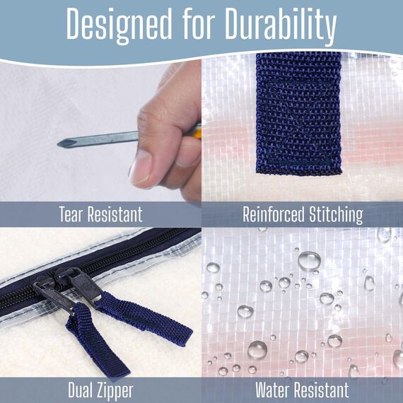 VENO 102 Liter Große Aufbewahrungstasche mit Deckel, Strapazierfähige Griffe und Reißverschlüssen für Umzug, Kleideraufbewahrung, Hausbedarf, wasserabweisend (Transparent, 2er-Pack)