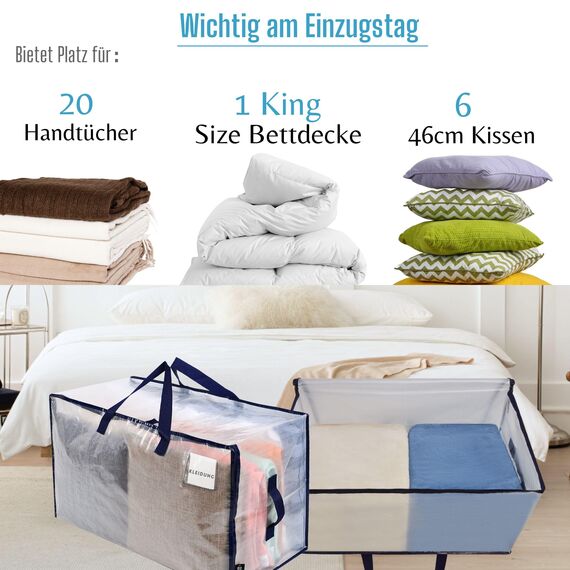 VENO 102 Liter Große Aufbewahrungstasche mit Deckel, Strapazierfähige Griffe und Reißverschlüssen für Umzug, Kleideraufbewahrung, Hausbedarf, wasserabweisend(Transparent, 4er-Pack)