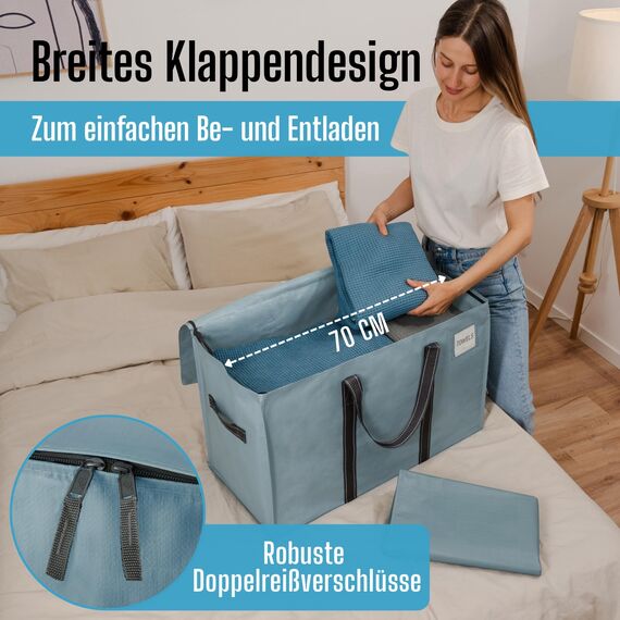 VENO 102 Liter Große Aufbewahrungstasche, Aufbewahrungsbox mit Deckel, Starke Griffe Umzugstaschen mit Reißverschlüssen, Alternative Umzugskartons, Faltbare Kleideraufbewahrung (Hellblau, 10er Pack)