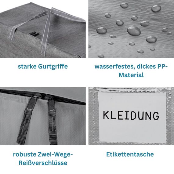 VENO 102 Liter Große Aufbewahrungstasche mit Deckel, Strapazierfähige Griffe und Reißverschlüssen für Umzug, Kleideraufbewahrung, Hausbedarf, wasserabweisend (Grau, 8er-Pack)