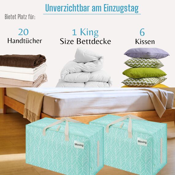 VENO 102 Liter Große Aufbewahrungstasche mit Deckel, Strapazierfähige Griffe und Reißverschlüssen für Umzug, Kleideraufbewahrung, Hausbedarf, wasserabweisend (Immergrün 6er-Pack)