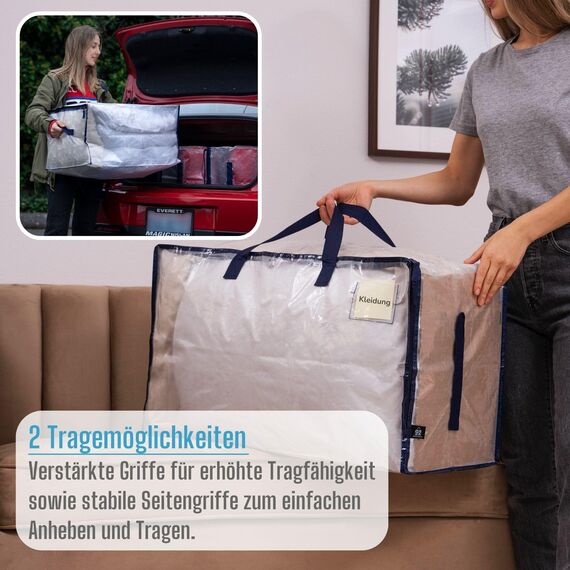 VENO 102 Liter Große Aufbewahrungstasche mit Deckel, Strapazierfähige Griffe und Reißverschlüssen für Umzug, Kleideraufbewahrung, Hausbedarf, wasserabweisend (Transparent, 10er-Pack)
