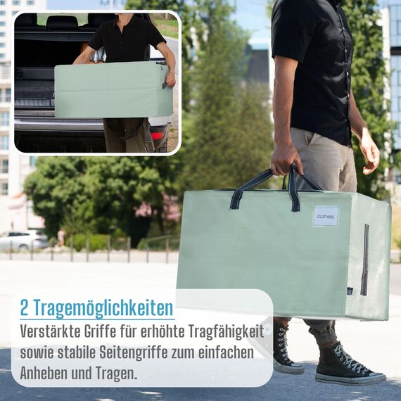 VENO 102 Liter Große Aufbewahrungstasche mit Deckel, Strapazierfähige Griffe und Reißverschlüssen für Umzug, Kleideraufbewahrung, Hausbedarf, wasserabweisend (Hellgrün, 6er-Pack)