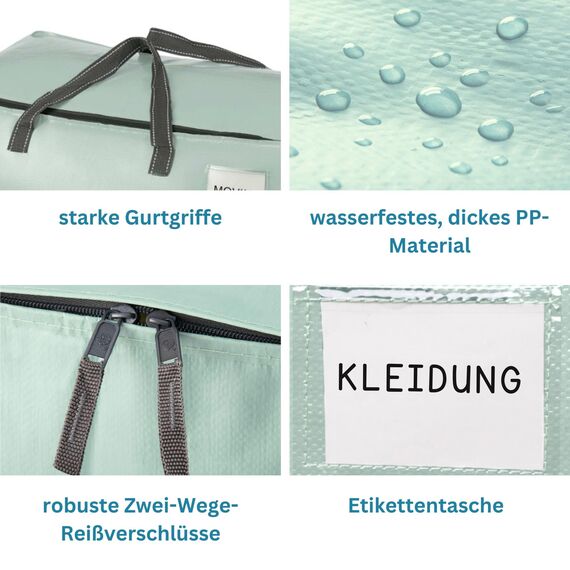 VENO 102 Liter Große Aufbewahrungstasche mit Deckel, Strapazierfähige Griffe und Reißverschlüssen für Umzug, Kleideraufbewahrung, Hausbedarf, wasserabweisend (Hellgrün, 8er-Pack)