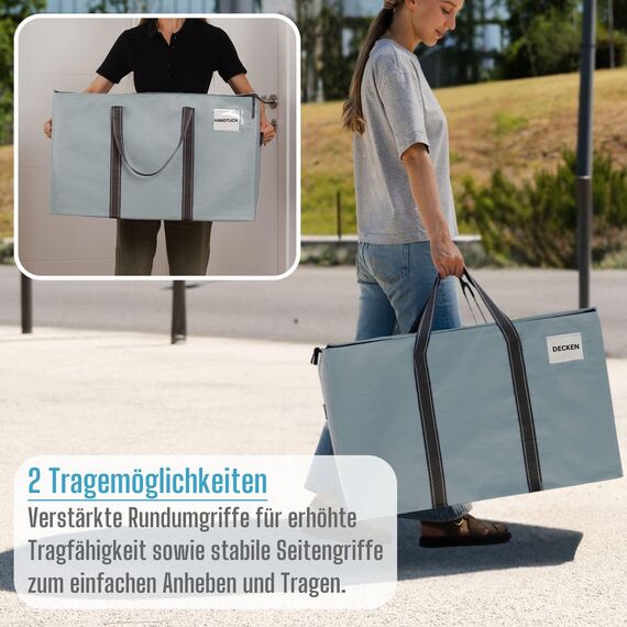 VENO 102 Liter Große Aufbewahrungstasche, Aufbewahrungsbox mit Deckel, Starke Griffe Umzugstaschen mit Reißverschlüssen, Alternative Umzugskartons, Faltbare Kleideraufbewahrung (Hellblau, 6er Pack)