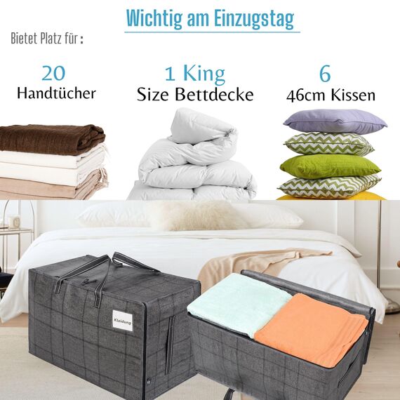 VENO 10er-Pack strapazierfähige große Aufbewahrungstasche mit Deckel, starke Griffe und Reißverschlüssen für Umzug, Kleideraufbewahrung, Hausbedarf, wasserabweisend (Schwarzes Fenstertuch, 10er-Pack)