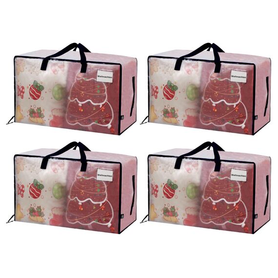 VENO 102 Liter Große Aufbewahrungstasche mit Deckel, Strapazierfähige Griffe und Reißverschlüssen für Umzug, Kleideraufbewahrung, Hausbedarf, wasserabweisend(Transparent, 4er-Pack)