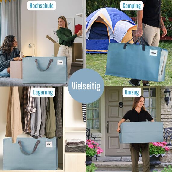 VENO 102 Liter Große Aufbewahrungstasche mit Deckel, Strapazierfähige Griffe und Reißverschlüssen für Umzug, Kleideraufbewahrung, Hausbedarf, wasserabweisend (Hellblau, 4er-Pack)