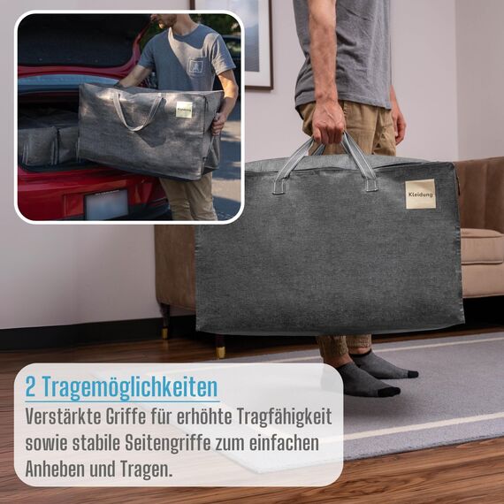 VENO 102 Liter Große Aufbewahrungstasche mit Deckel, Strapazierfähige Griffe und Reißverschlüssen für Umzug, Kleideraufbewahrung, Hausbedarf, wasserabweisend (Grau, 4er-Pack)