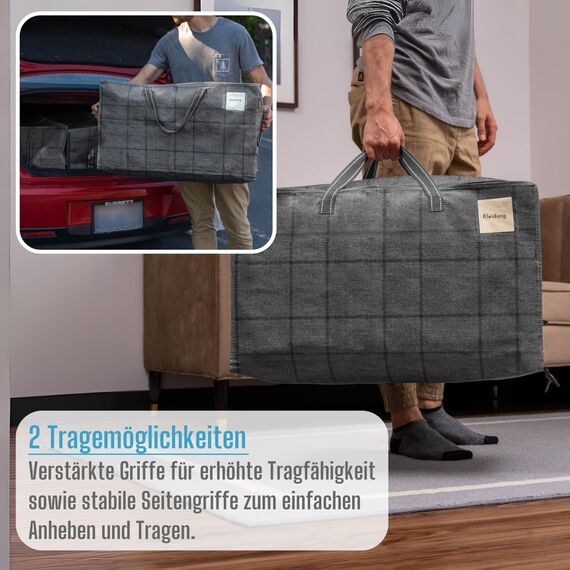 VENO 102 Liter Große Aufbewahrungstasche mit Deckel, Strapazierfähige Griffe und Reißverschlüssen für Umzug, Kleideraufbewahrung, Hausbedarf, wasserabweisend (Schwarzes Fenstertuch, 8er-Pack)