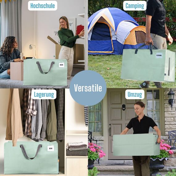 VENO 102 Liter Große Aufbewahrungstasche mit Deckel, Strapazierfähige Griffe und Reißverschlüssen für Umzug, Kleideraufbewahrung, Hausbedarf, wasserabweisend (Hellgrün, 10er-Pack)