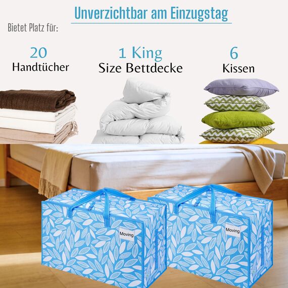VENO 102 Liter Große Aufbewahrungstasche mit Deckel, Strapazierfähige Griffe und Reißverschlüssen für Umzug, Kleideraufbewahrung, Hausbedarf, wasserabweisend (Frühlingsbrise, 8er-Pack)