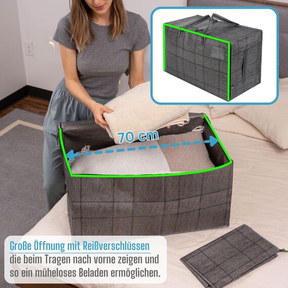 VENO 10er-Pack strapazierfähige große Aufbewahrungstasche mit Deckel, starke Griffe und Reißverschlüssen für Umzug, Kleideraufbewahrung, Hausbedarf, wasserabweisend (Schwarzes Fenstertuch, 10er-Pack)