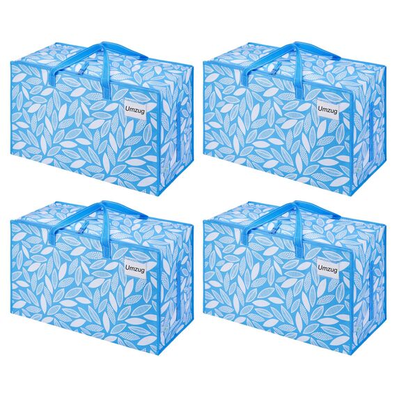 VENO 102 Liter Große Aufbewahrungstasche mit Deckel, Strapazierfähige Griffe und Reißverschlüssen für Umzug, Kleideraufbewahrung, Hausbedarf, wasserabweisend (Frühlingsbrise, 4er-Pack)