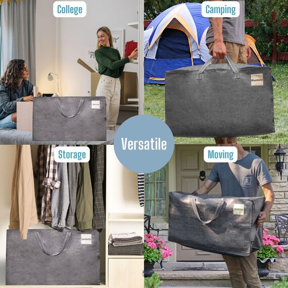 VENO 102 Liter Große Aufbewahrungstasche mit Deckel, Strapazierfähige Griffe und Reißverschlüssen für Umzug, Kleideraufbewahrung, Hausbedarf, wasserabweisend (Grau, 8er-Pack)