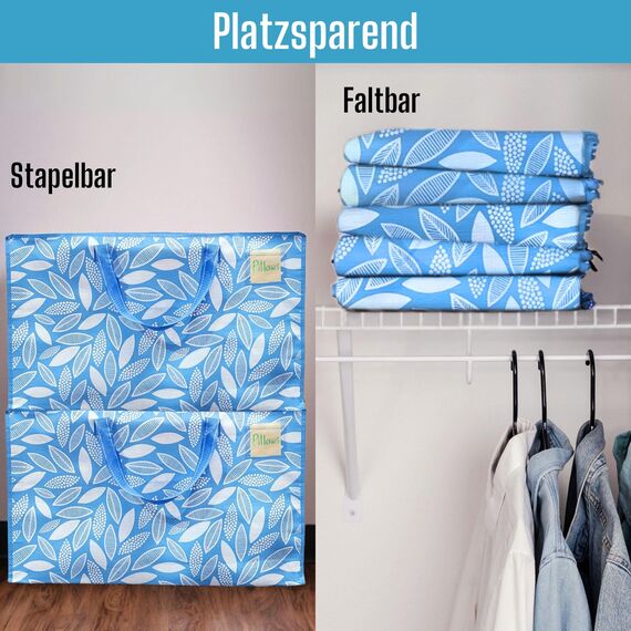 VENO 102 Liter Große Aufbewahrungstasche mit Deckel, Strapazierfähige Griffe und Reißverschlüssen für Umzug, Kleideraufbewahrung, Hausbedarf, wasserabweisend (Frühlingsbrise, 6er-Pack)