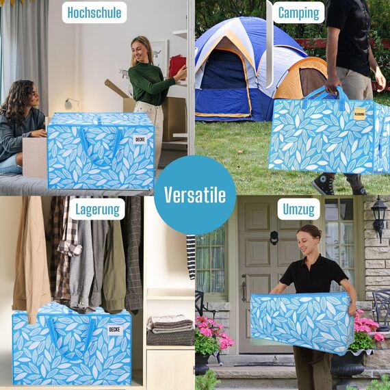 VENO 102 Liter Große Aufbewahrungstasche mit Deckel, Strapazierfähige Griffe und Reißverschlüssen für Umzug, Kleideraufbewahrung, Hausbedarf, wasserabweisend (Frühlingsbrise, 2er-Pack)