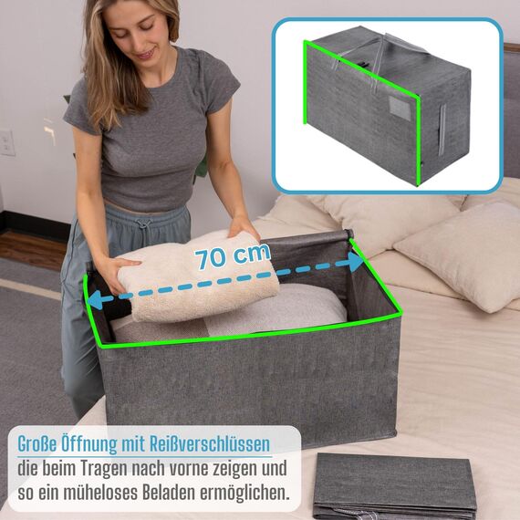 VENO 102 Liter Große Aufbewahrungstasche mit Deckel, Strapazierfähige Griffe und Reißverschlüssen für Umzug, Kleideraufbewahrung, Hausbedarf, wasserabweisend (Grau, 10er-Pack)