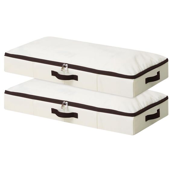 iwill CREATE PRO Faltbarer Unterbett-Aufbewahrungskorb mit strapazierfähigem Stoff für Kleidung, Schuhe, Spielzeug, Decke, Tröster-Organizer-Behälter, Beige 2er Pack