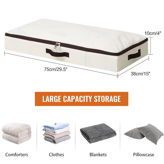 iwill CREATE PRO Faltbarer Unterbett-Aufbewahrungskorb mit strapazierfähigem Stoff für Kleidung, Schuhe, Spielzeug, Decke, Tröster-Organizer-Behälter, Beige 3er Pack