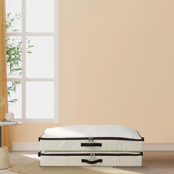 iwill CREATE PRO Faltbarer Unterbett-Aufbewahrungskorb mit strapazierfähigem Stoff für Kleidung, Schuhe, Spielzeug, Decke, Tröster-Organizer-Behälter, Beige 3er Pack