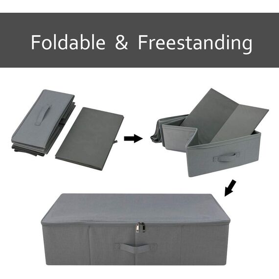 iwill CREATE PRO Unterbett-Aufbewahrungsbehälter, faltbar, waschbar, staubdicht, für Schrank, Kleiderschrank, Kleidung, Decken, Bettdecken, Pullover, Organizer, Dunkelgrau, 3 Stück