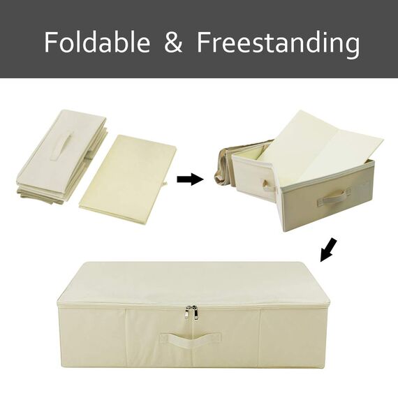 iwill CREATE PRO IKEA Style Fabric Folding Under Bed Aufbewahrungsbox Organizer mit Deckel, zusammenklappbare Decken, Bettdecken Aufbewahrungskörbe, Beige