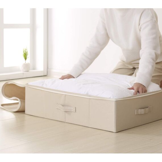 iwill CREATE PRO IKEA Style Fabric Folding Under Bed Aufbewahrungsbox Organizer mit Deckel, zusammenklappbare Decken, Bettdecken Aufbewahrungskörbe, Beige
