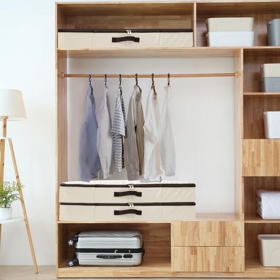 iwill CREATE PRO Faltbarer Unterbett-Aufbewahrungskorb mit strapazierfähigem Stoff für Kleidung, Schuhe, Spielzeug, Decke, Tröster-Organizer-Behälter, Beige 3er Pack